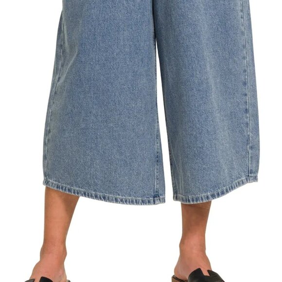 Zenana Denim Medium Washed Wide Leg Overalls - Picture 12 of 15